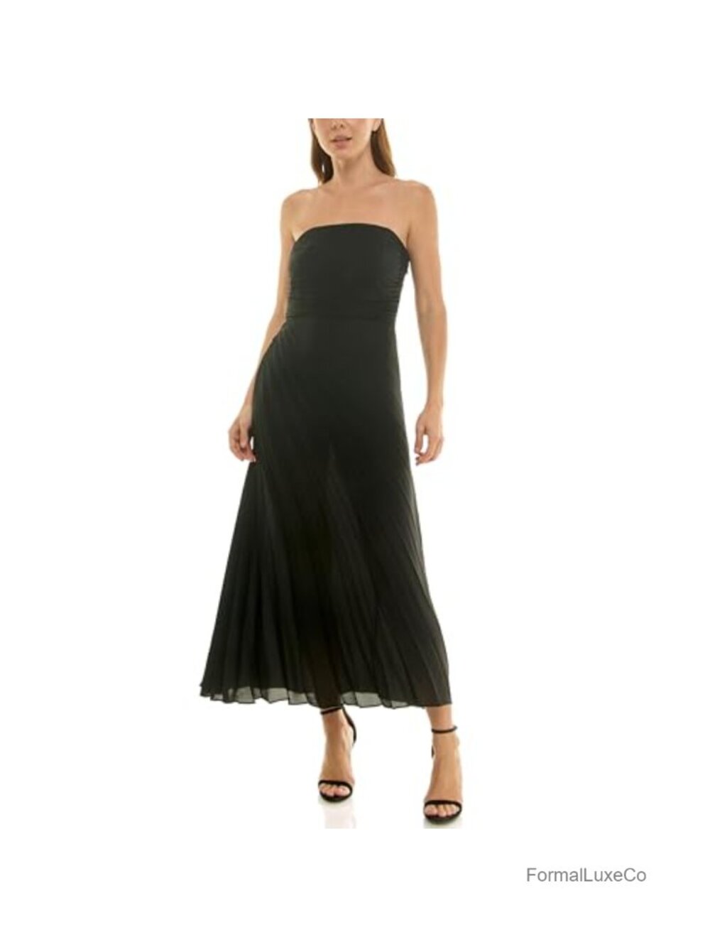 Midi Dress Strapless Pleated Chiffon Fit & Flare Formal